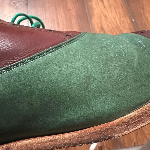 Undandy Leather Wingtip Oxford Dress Shoes Size 44 Brown Green w Matching Laces - Picture 11 of 13